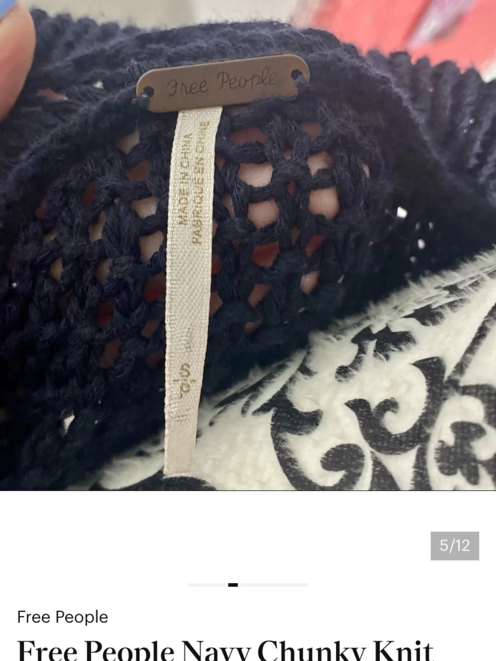 Free People Navy Chunky Knit Long Sleeve Sweater Open Stitch Small